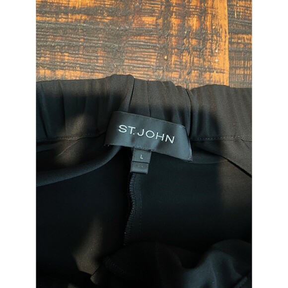 St John Pants Womens Large Black Pull On Cropped wide Leg Pocket Stretch - Picture 7 of 10